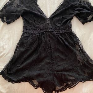 Lace short sleeve black romper